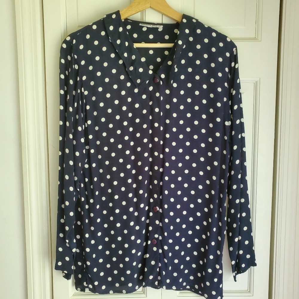 Vintage Navy & Ivory Polka-dot Top (S)